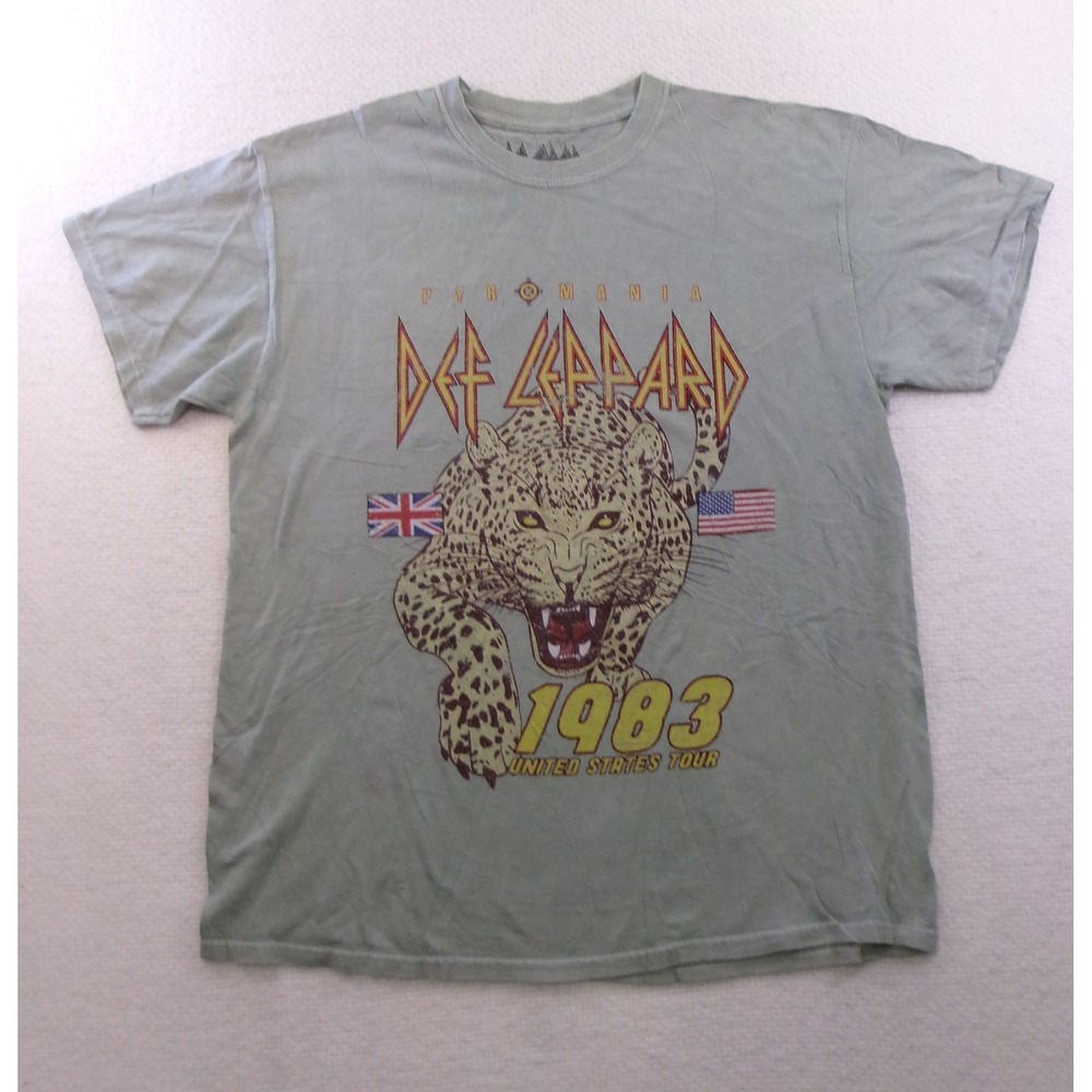 Def Leppard Pyromania 1983 Tour Shirt Mens M/L Green Graphic Rock Tee